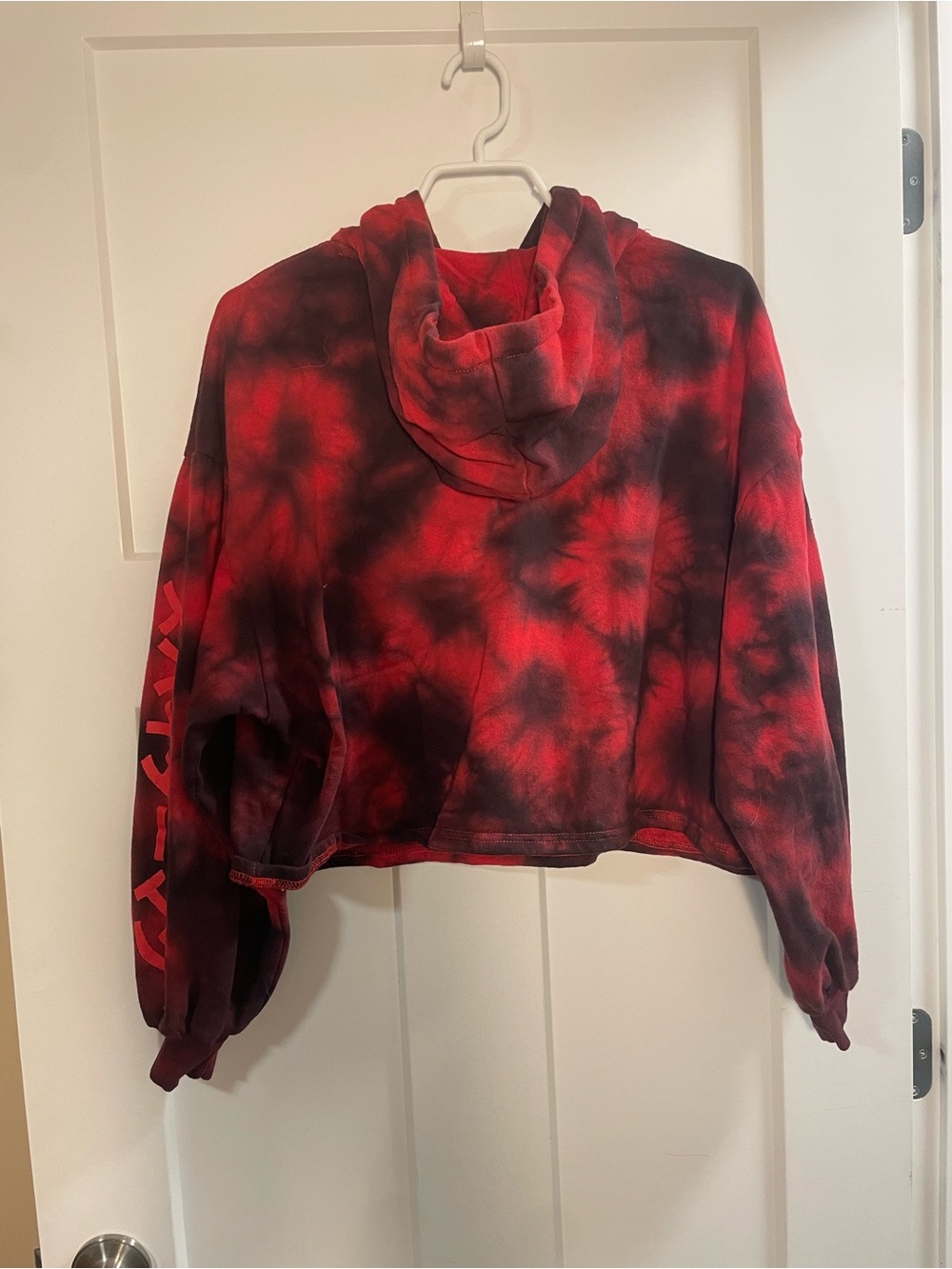 Red Tie-Dye Spider-Man Graphic Cropped Hoodie - Women’s Sweater - Picture 3 of 5